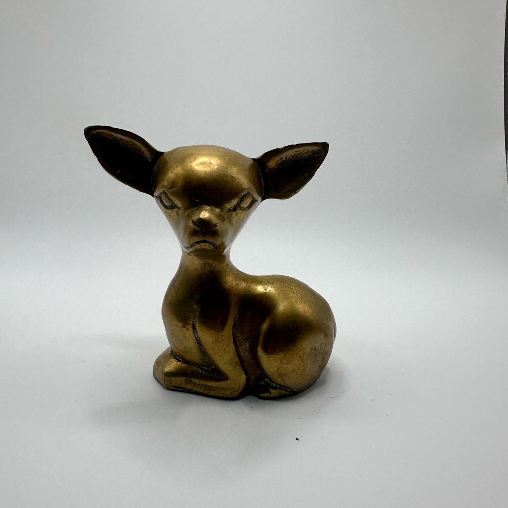 Vintage Brass Deer Fawn Figurine Mid Century Woodland Decor Gold Animal Statue - Picture 2 of 5